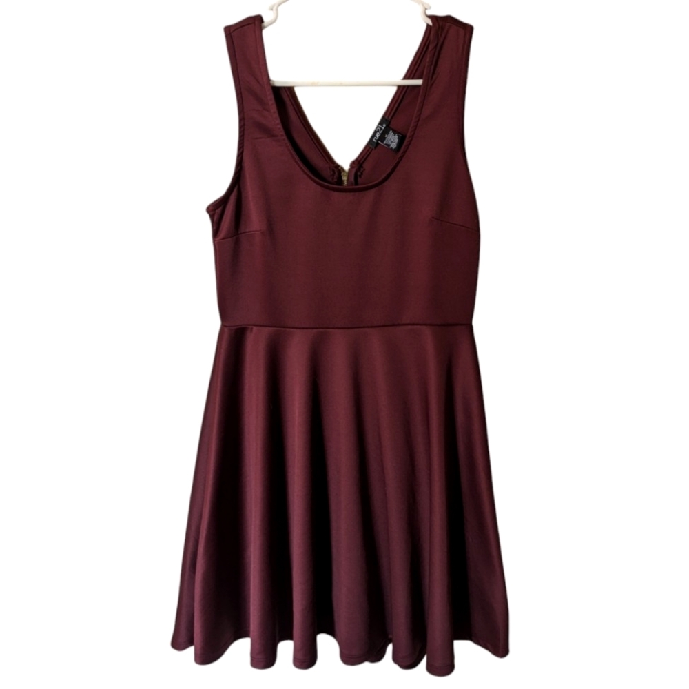 Rue21 Women's Medium Burgundy Red Sheeny Zip-Up & U-Neck A-Line Mini Dress